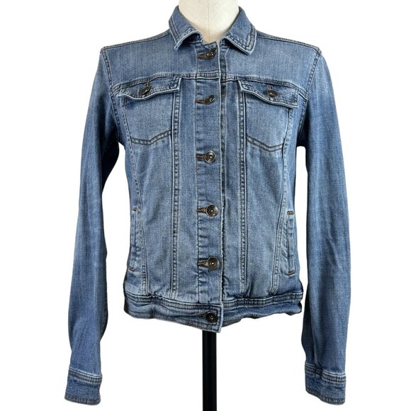 Merona Womens Blue Denim Jean Jacket Button Up Collared Casual 4 Pockets Size XS - Picture 1 of 13